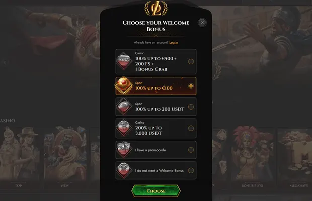 Legiano Casino Registrierungsseite Screenshot